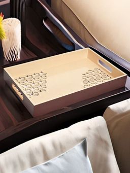 At Home by Nilkamal - Mdf Rectangular Large Serving Tray (Brown & Beige)