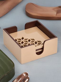 At Home by Nilkamal - Mdf Wooden Coasters Set of 6 (Brown & Beige)