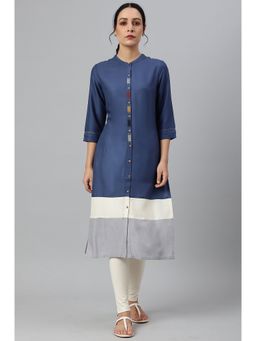 W - Blue And Multi Colour Block Kurta
