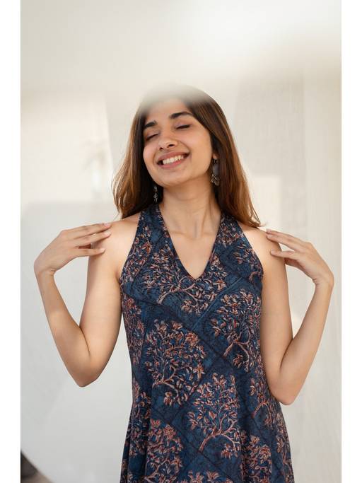 halter neck indian dress Buy The Ethnic Co. Indigo Cotton Maxi Online Baby Blue