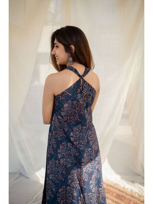 Buy The Indian Ethnic Co. Indigo Halter Neck Cotton Maxi Dress Online