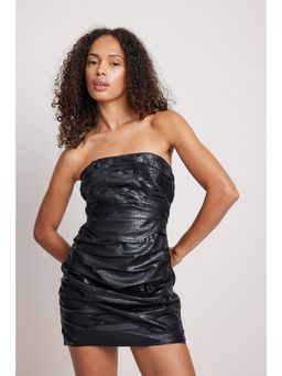 NA-KD - Corset Detail Pu Mini Dress Black