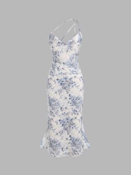 Cider - Floral & Dragonfly Cowl Neck Midi Dress