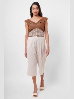Western Era - Beige Pleated Cotton Flex Trousers