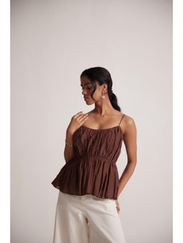 Western Era - Wine Sleeveless Gather On Waist Peplum Top