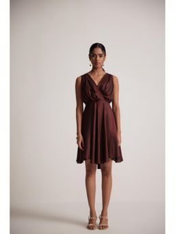 Western Era - Wine Red Party Wear Dress with Front Pleats
