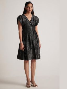 Western Era - Black Lurex Party Wear Dress with Front Pleats