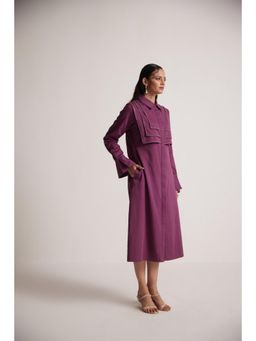 Western Era - Purple Long Shirt Dress with Stone Chain On Layered Collar