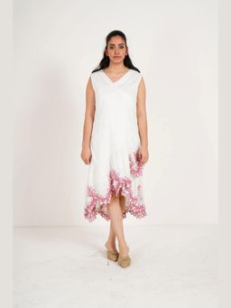 Western Era - White Wrap Dress with Cutwork Embroidery On Bottom