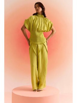 Western Era - Green Linen Solid Wrap Trouser