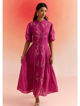Western Era - Statement Wear Pleated Sleeves Dori Embroidered Dress with Spaghetti