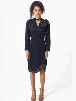 Western Era - Evening Dress with 3D Flowers and Embellished Hem