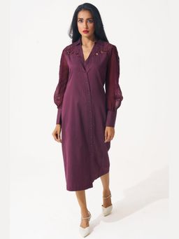 Western Era - Wine Shirt Dress with Shimmering Embroidered Sleeves
