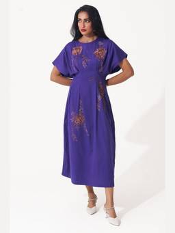 Western Era - Box Pleat Cotton Midi Embroidered Dress