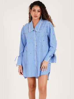 Western Era - Striped Embellished Shirt Dress