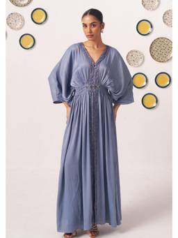 Western Era - Aeris Steel Blue Embellished Maxi Dress