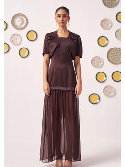 Western Era - Zaya Chocolate Brown Layered Maxi Dress with Shrug