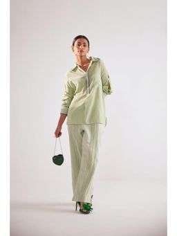 Western Era - Green Multi Lace Straight Fit Cotton Trouser