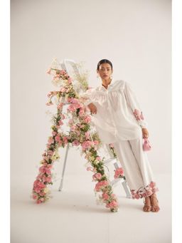 Western Era - Off White Embroidered Bottom Straight Fit Trouser