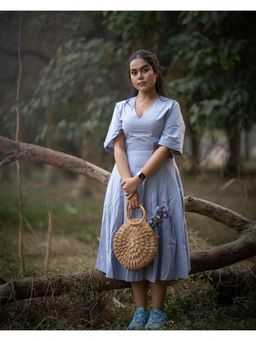 Western Era - Lavender Lace On Waist Cutout Flared Cotton Dress