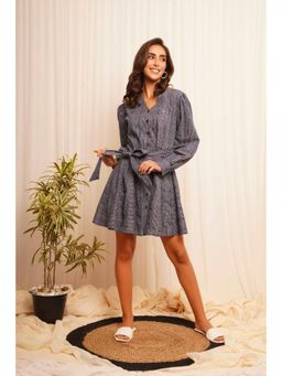 Western Era - Blue White Pinstripe Short Dress with Bow Strap