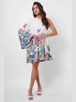 Western Era - Resort Wear One Shoulder Floral Print Short Dress