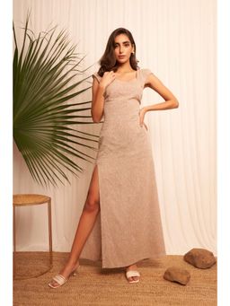 Western Era - Event Wear Beige Long Dress with Side Slit