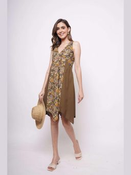 Western Era - Kalamkari Print Color Blocking Oversized Dress