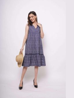 Western Era - Oversized Blue White Pinstripe Long Dress