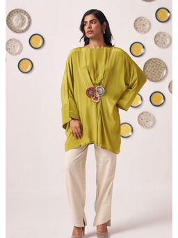 Western Era - Lime Bloom Draped Kaftan with Pant