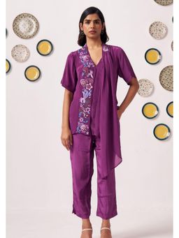 Western Era - Plum Blossom Embroidered Asymmetric Co-Ord Set