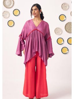 Western Era - Berry Bloom Flared Kaftan with Wide Pant
