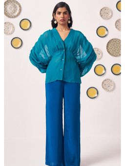 Western Era - Teal Organza Kaftan Top with Cami and Teal Pant