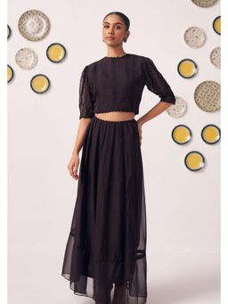 Western Era - Dusky Allure Black Sheer Crop Top and Maxi Skirt