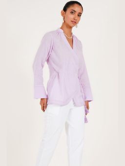 Western Era - Lavender Front Wrap Pleated Top