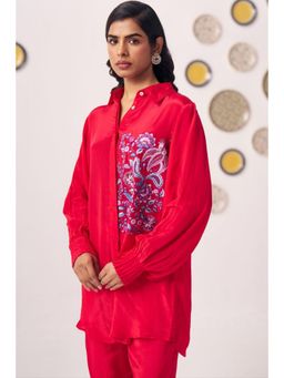 Western Era - Red Long Chintz Embroidered Shirt