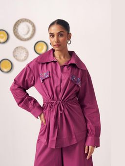 Western Era - Purple Floral Embroidered Flap Pocket Shirt