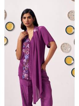 Western Era - Purple Plum Blossom Embroidered Asymmetric Top