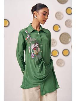 Western Era - Emerald Green Embroidered Wrap Shirt