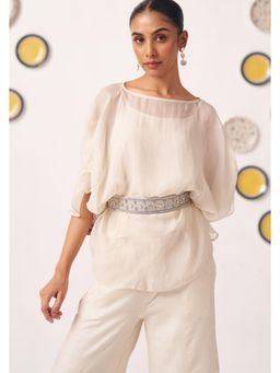 Western Era - Ivory Sheer Top with Inner and Embellished Belt