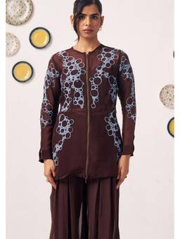 Western Era - Chocolate Brown Bubble Embroidered Jacket Style Top