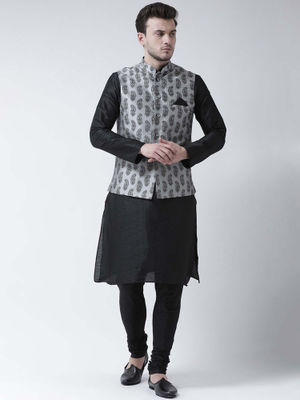Black Kurta Dupion Silk Chudidaar main image 1