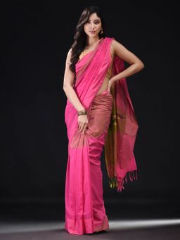 Beatitude - Pink Blended Cotton Woven Saree with Unstitched Blouse