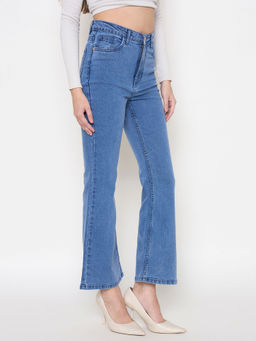 Madame - Cotton Blend Flared Fit Mid Blue Jeans