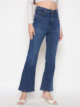 Madame - Stone Wash Dark Blue Whiskered Flared Jeans