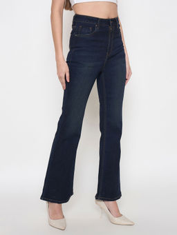 Madame - Cotton Blend Stone Wash Mid Night Blue Flared Jeans