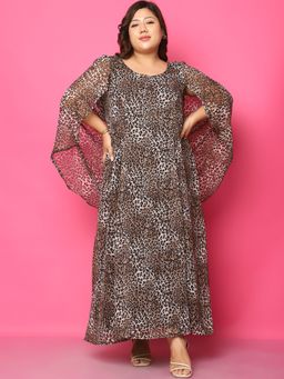 theRebelinme - Plus Size Women's Animal Printed Georgette Maxi Dress