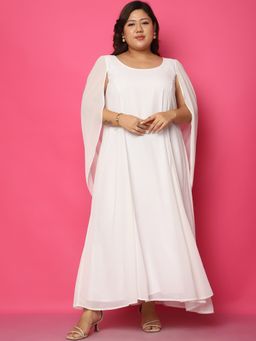 theRebelinme - Plus Size Women's White Solid Color Georgette Maxi Dress