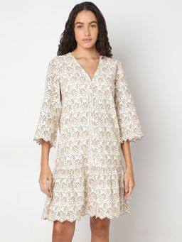 VERO MODA - Beige Self Design Short Dress