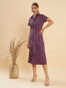 KASSUALLY - Navy White A-Line Midi Shirt Dress